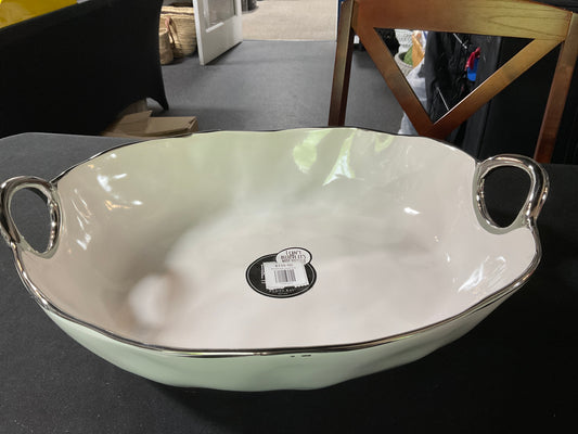 White/Silver Deep Oval Server with Handles