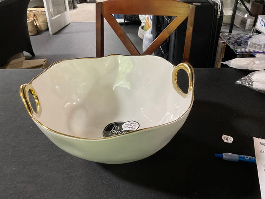 White and Gold large Bowl with Handles