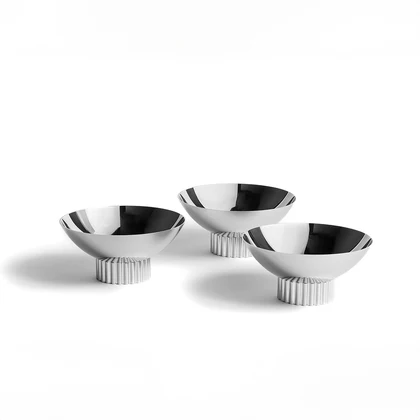 Striations Trio Bowl Set, Silver