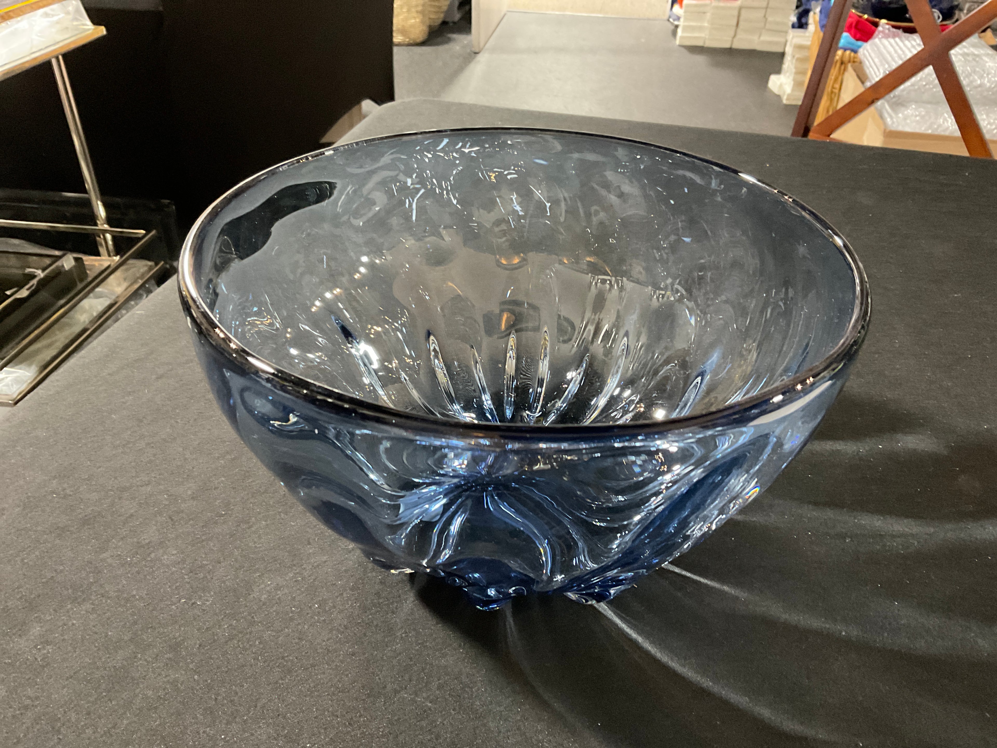 Hand Blown Sheer Illusion Bowl-Pale Steel Blue
