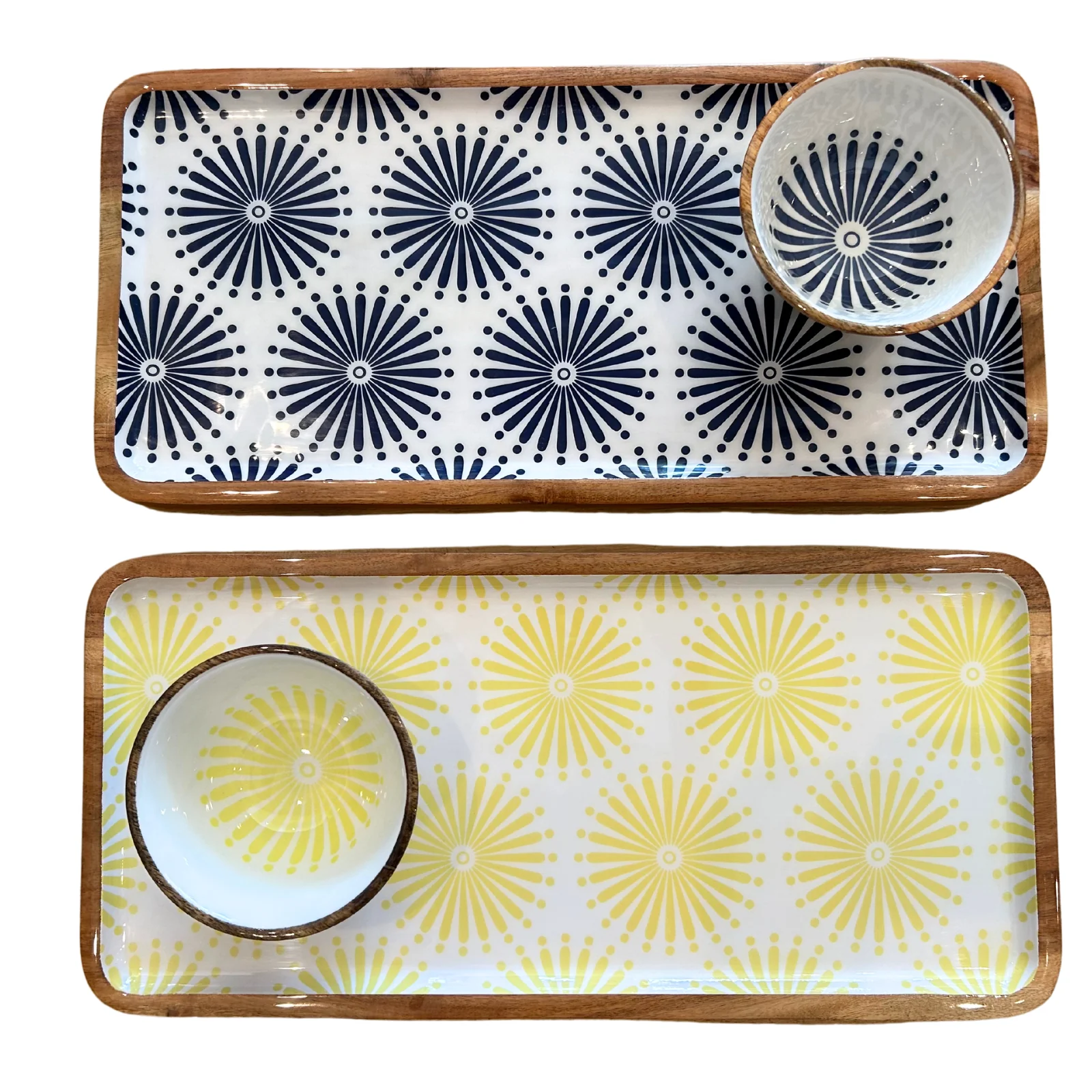 Acacia tray and bowl yellow