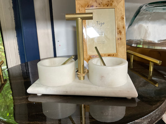 2 Bowl Marble Condiment Tray