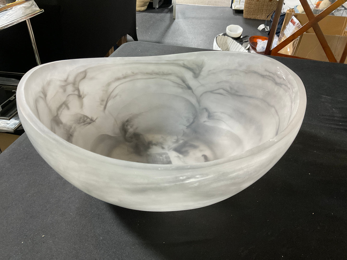 13” Almond Bowl Grey Marble