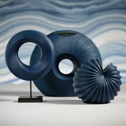 Blue Porcelain Round Sculpture on Stand