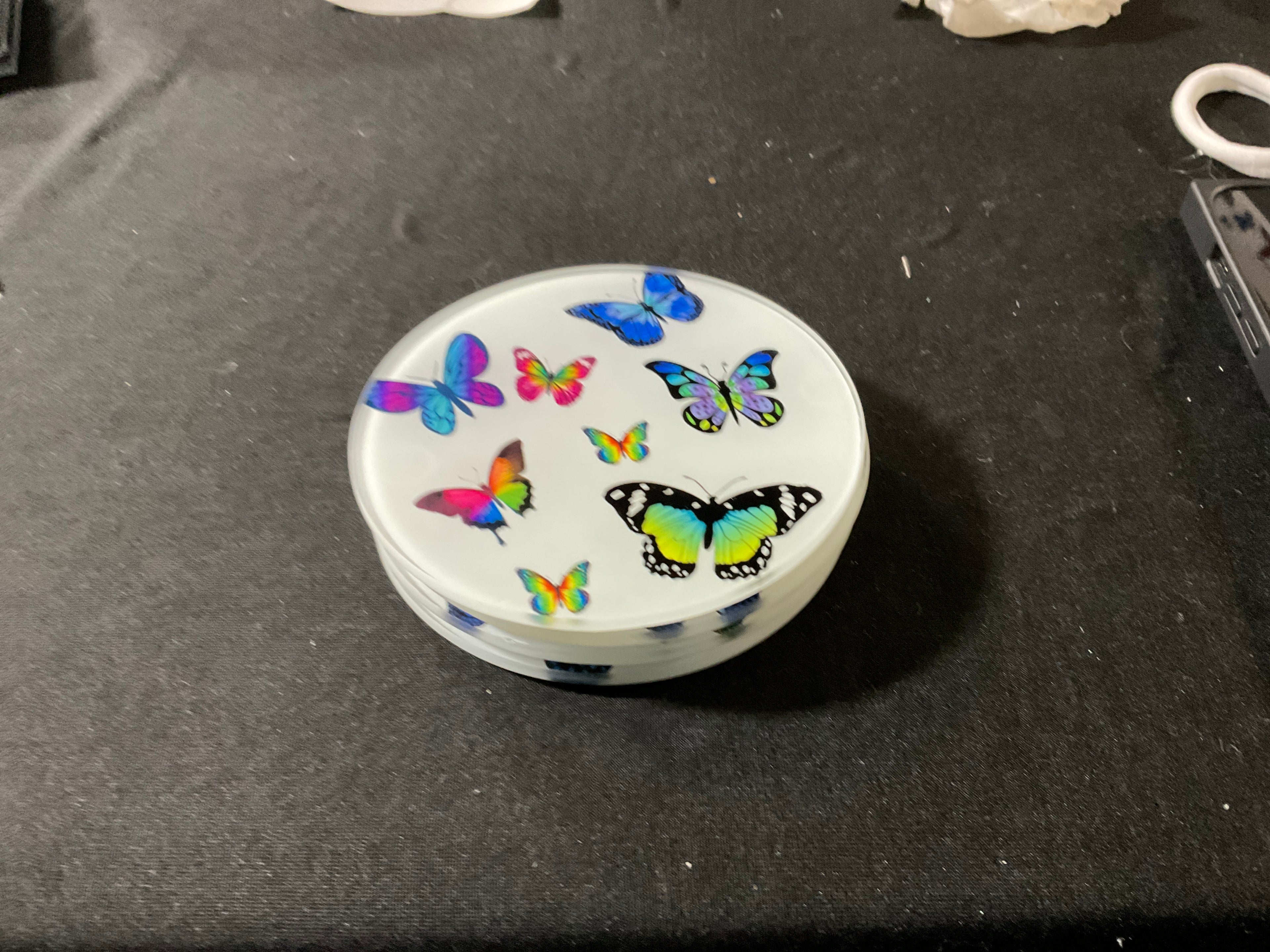 Butterfly Round Coasters White
