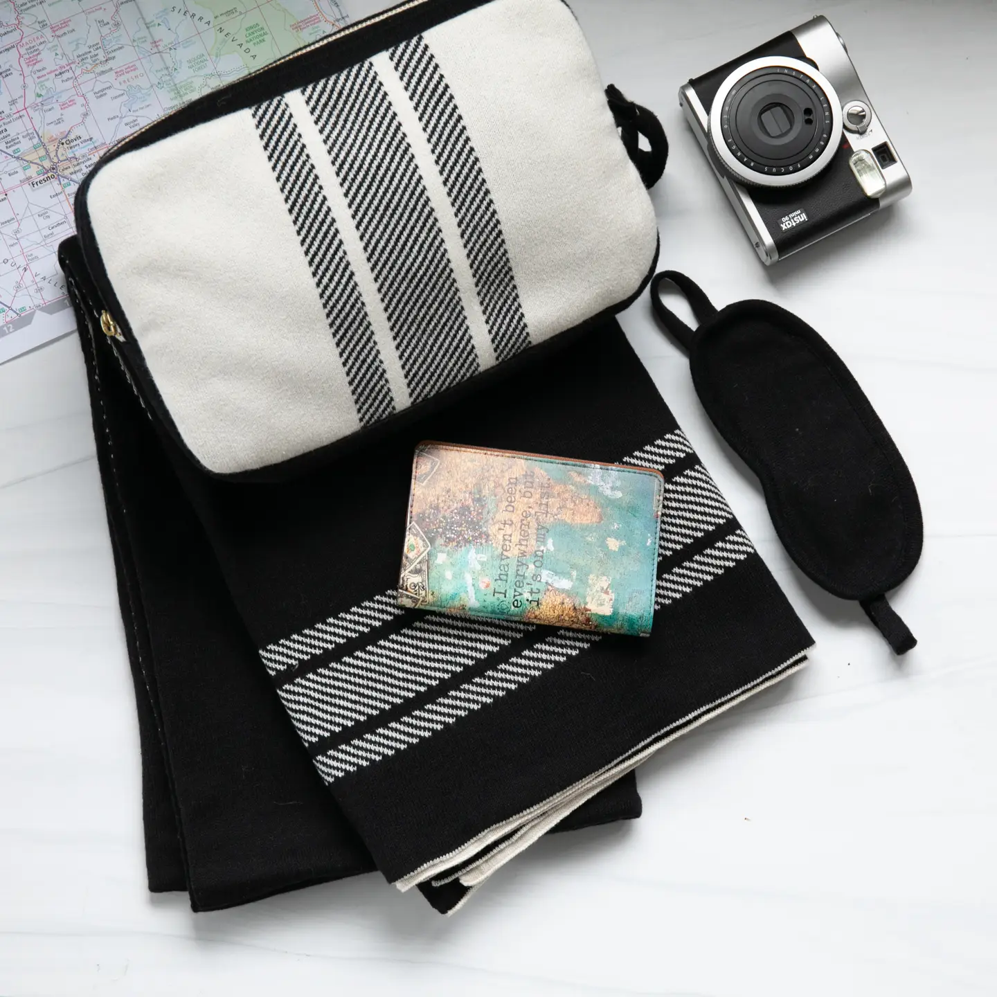 Travel Blanket Blk/Natural Stripe
