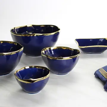 Blue Bowl Gold Trim-Medium
