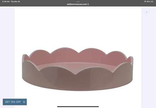 8.5X8.5 Small Round Pale Pink Lacquer Scalloped Tray