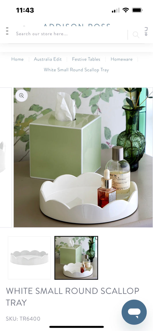 8.5X8.5 Small Round White Lacquer Scalloped Tray