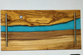 WALNUT TRAY W HANDLES BLUE